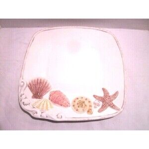American Atelier By the Sea Dinner Plate 5256 Ironstone Seashells 10.75 Square